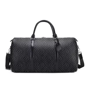 Borsa da viaggio in pelle di lusso con logo goffrato borsa da fine settimana design personalizzata borsa da viaggio in pelle