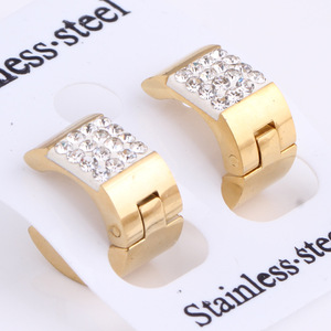 Huggie <b>Earrings</b> Gold Steel Color Geometric Shape Bezel Setting Party Fashion <b>Stud</b> <b>Earrings</b> - Product Image 4