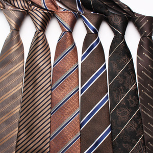 2023 nueva serie marrón tipo flor a rayas <span class=keywords><strong>corbata</strong></span> personalizada hombres Retro negocios moda poliéster seda mano cuello corbatas - Product Image 1
