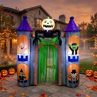 Arche gonflable d'Halloween effrayante de 2,4 m avec lumières LED, fantôme, Frankenstein, squelette, sorcière, pour entrée de jardin extérieure