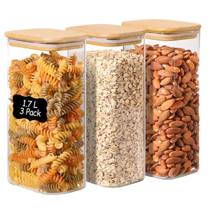 Nouveaux best-sellers : Contenants de stockage en verre hermétiques pour la cuisine, bocaux rectangulaires en verre transparent avec couvercles en bambou - Product Image 1
