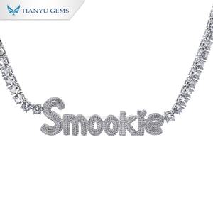 Tianyu 925 Sterling Silver Luxury Diamond-Studded <b>Letter</b> Tennis <b>Necklace</b> <b>with</b> Cubic Zirconia Trendy Hip Hop <b>Necklace</b> Jewelry - Product Image 1