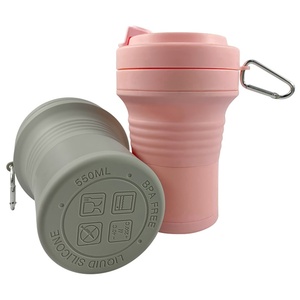 Tasses de voyage pliables multifonctionnelles grises en silicone de qualité alimentaire, étanches, résistantes à la chaleur, sans BPA, réutilisables - Product Image 2