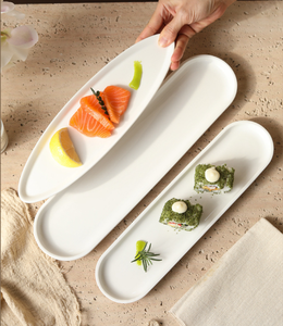 Assiette Minimaliste Blanche Allongée en Céramique pour Sushi et Sashimi, Plateau à Desserts pour Hôtels et Banquets de Mariage, Logo Personnalisé, Vente en Gros - Product Image 2