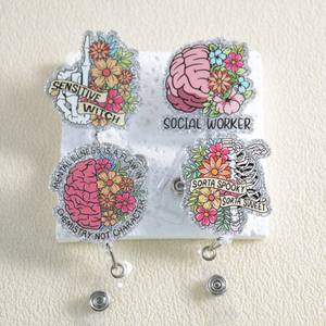 Vente chaude os Badge porte-bobine rétractable fleur Badge porte-bobine acrylique <span class=keywords><strong>lettres</strong></span> Badge bobine - Product Image 2