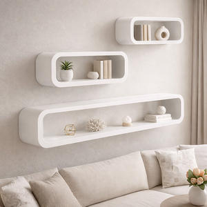 رف حائط خشبي عائم بيضاوي الشكل لتوفير المساحة وتخزين الأغراض، تصميم بسيط وأنيق للديكور المنزلي - Product Image 4