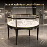 Vitrine à bijoux circulaire en verre de luxe avec éclairage LED, vitrine haute transparence pour boutique