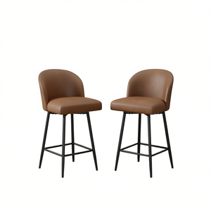 Ensemble de tabourets de bar 2 pièces en cuir PU, hauteur d'assise 27 pouces, pivotant à 360 degrés, structure en métal, mobilier de bar moderne - Product Image 1