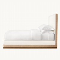 Lit Moderne en Chêne Massif LIGNE FABRIC PANEL BED, Lit Moelleux avec Cadre Plateforme, Tailles Queen et King en Option, Design Canapé-Lit