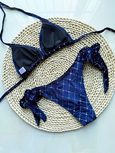 <span class=keywords><strong>Bikini</strong></span> de Dos Piezas con Escote en V, Estilo Europeo Americano, Cuadrado, Dorado, de Terciopelo, Ecológico, con Cristales, Sexy y Micro - Product Image 5