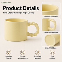 Vente en gros de tasses à café/jus en céramique personnalisées avec motif, poignée torsadée, compatibles micro-ondes et lave-vaisselle, grande capacité, boîte cadeau moderne