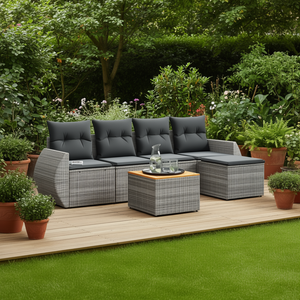 Ensemble de canapés de jardin modulaires en rotin gris, meubles d'extérieur confortables avec coussins en mousse haute densité, design contemporain - Product Image 2