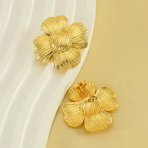 Vintage Statement Geometric Stud Earrings 18k Gold Plated Stainless Steel Sunflower Gold Chunky Earrings For Women