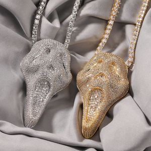 Collane con Ciondolo Teschio Urlante Spaventoso in Ottone Placcato Oro Vero con Zirconia Cubica Iced, Stile Hip Hop - Product Image 4