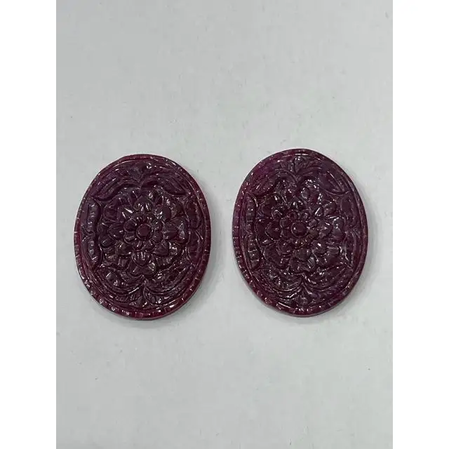 Perfectly Carved Natural Ruby Oval Shape Floral Carvings Natural Ruby Gemstone Handmade Bulk Product