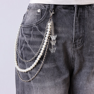 Chaîne de taille Yueli pour femme, multi-couches, imitation perles, double anneau, avec breloque papillon, style Hip Hop Punk, pour usage quotidien - Product Image 2