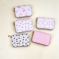 Dompet Ritsleting Motif Pita Manis Bergaya, Tempat Kartu Kredit Ganda, Dompet Koin, Dompet Ringan Tahan Lama, Dompet Mini Portabel PU
