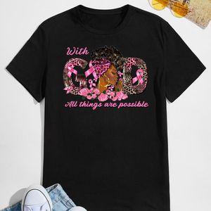 Con Dios, todas las cosas son posibles, concientización sobre el cáncer de mama, Impresión de transferencia de calor, listo para presionar para prendas, sudaderas con capucha, bolsas, camiseta - Product Image 4