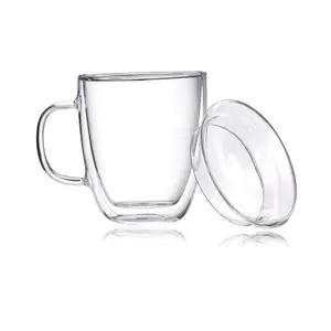 Doppelwandiges Borosilikat-Glas zum Trinken Wasser mit Griff Kaffeebecher