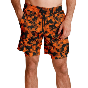 Wholesale Men's Workout Camo Shorts Breathable Double <b>Layer</b> Athletic Gym Trunks with Compression Liner - Product Image 1