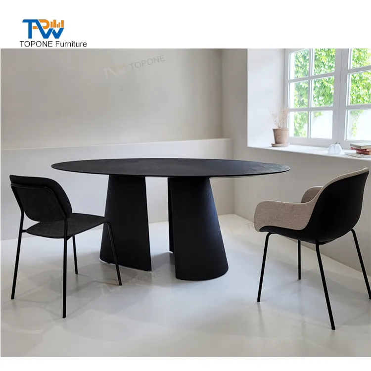 Black color oval shape modern design coffee dinning table and chair set