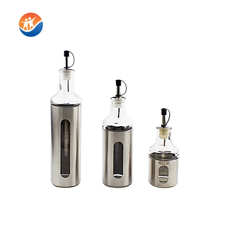 lowest price glass oil bottle with elegant metal coatingGlass Cooking Tool Seasoning Container Olive Oil Spray Bottle