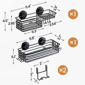 Lot de 2 paniers de <span class=keywords><strong>douche</strong></span> d'angle modernes noirs antirouille avec <span class=keywords><strong>ventouse</strong></span>, sans perçage, organisateur de salle de bain, étagère de <span class=keywords><strong>douche</strong></span>, crochets, porte-savon - Product Image 6