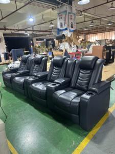 Fauteuil de <span class=keywords><strong>cinéma</strong></span> électrique moderne de luxe pour intérieur, en cuir véritable bleu foncé, 2 places, canapé inclinable électrique, mobilier de <span class=keywords><strong>cinéma</strong></span> - Product Image 5