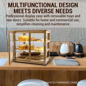 Wooden double-layer bread storage <b>box</b>, bakery counter <b>display</b> shelf, transparent window, acrylic cover storage <b>box</b> - Product Image 5