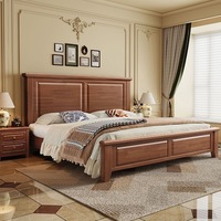 Lit en bois massif de style campagnard français vintage, cadre de lit classique avec tête de lit en panneaux de bois, lit plateforme pour chambre à coucher Queen et King