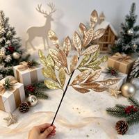 Guirlande de Noël en feuilles d'or à 6 feuilles, décoration artificielle scintillante pour fête, article décoratif