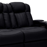 Sofá de Cuero de Alta Calidad, Sofá de Dos Plazas Negro, Sofá Reclinable de Cuero para Cine, Muebles con Luz LED y Portavasos