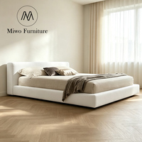 Lit plateforme rembourré en tissu de lin, taille Queen et King, pour chambre d'hôtel, appartement, gîte ou resort – Design moderne