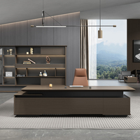 Bureau de direction modulaire en L, ensemble de mobilier de bureau, bureau de gestionnaire avec rail électrique, éclairage LED et armoire de rangement