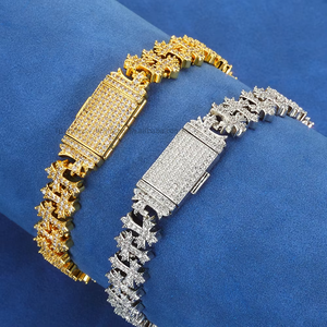 Pulsera de Zirconia para Hombre con Cadena de Hoja de Arce y Hebilla Abatible, Joyería Hip-hop, Personalizable, Tanjing - Product Image 1