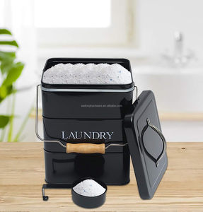 Square Shape Metal Washing Powder Storage Tin Box Laundry Powder Detergent Canister Container With Scoop