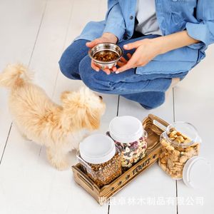 Caja de almacenamiento de madera maciza para artículos para mascotas, caja organizadora de madera multiusos, contenedor de madera para refrigerios y comida para perros. - Product Image 1