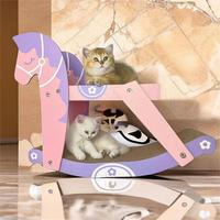 Vente en gros du fabricant Nouveau modèle Cheval à bascule Confortable Haute densité Grands lits pour chats Planches à gratter pour chats Maison
