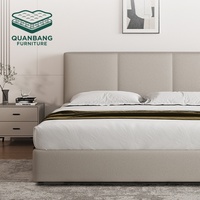 Cadre de lit moderne en bois massif, plateforme de lit double, queen ou king size, avec tête de lit en cuir et rangement, OEM ODM