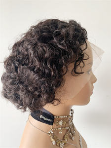 DX241 Stock <span class=keywords><strong>mannequin</strong></span> tête prothèse cuticule alignée non traitée vietnames cheveux court coupe de lutin bouclés pleine dentelle perruques henan cheveux - Product Image 4