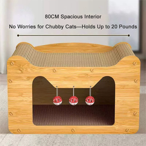 Nouveau modèle <span class=keywords><strong>de</strong></span> griffoir pour chat en bois et carton, multifonctionnel, grand, mignon, pour plusieurs chats, avec jouet à cloche suspendu - Product Image 3
