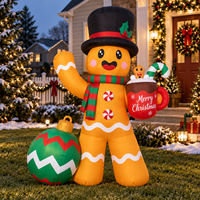 Homme en pain d'épices gonflable de Noël de 6 pieds avec ornement de tasse de Noël, décoration de jardin extérieur, design personnalisé