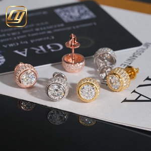 Boucles d'oreilles clous en argent 925 avec halo de moissanite, pavées de diamants VVS ronds, style Iced Out, bijoux pour hommes - Product Image 3