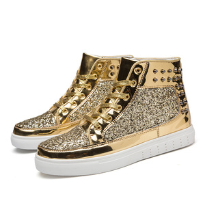 Listo para enviar lentejuelas brillantes remache atractivo corte alto zapatillas unisex skate zapatos para los amantes - Product Image 1