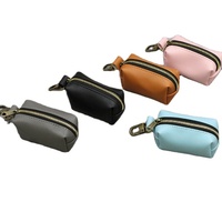Porte-clés minimaliste en cuir avec fermeture éclair, porte-sacs à déjections canines, mini pochette de rangement pour sacs à déjections animales