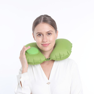 Bantal Leher Tiup Nyaman untuk Perjalanan, Bantal Leher Kain Isi PVC Portabel untuk Perjalanan Pesawat & Hotel, Ringan & Mudah Dibawa - Product Image 5