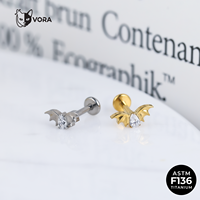 Vora ASTM F136 Titane Plaqué Or 18K, Labret à filetage interne motif Aile de chauve-souris Fleur Zircon, pour cartilage d'oreille enfant