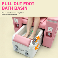 Fauteuil de pédicure rose de luxe avec spa pour les pieds, inclinable, massage électrique, station de pédicure avec haut-parleur Bluetooth, bassin pour bain de pieds