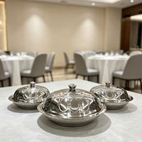 Plat de service en acier inoxydable gaufré avec couvercle en dôme, bol décoratif pour la restauration hôtelière et les banquets
