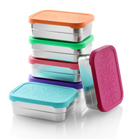 Récipient de cuisine rectangulaire en acier inoxydable de 230 ml avec couvercle en silicone de qualité alimentaire anti-fuite pour la conservation des sauces